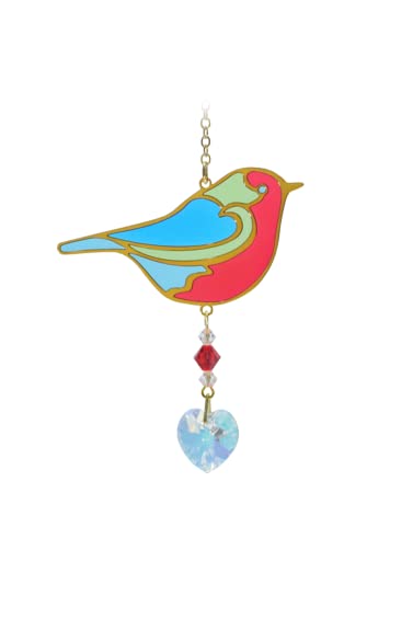 Wild Things Gifts Glass Crystal Dreams Suncatcher - Rainbow Robin - Hanging Crystal Ornament With Gold Details - Rainbow Effect