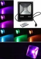 RedTag Lighting 30W Waterproof Outdoor Security LED Flood Light Spotlight High Powered RGB Color Change(16 Different Color Tones) with Plug and Remote Control AC85V-265V, with 1 Meter Power Plug
