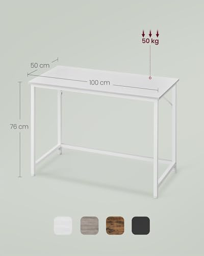 Scrivania per Computer, Postazione Lavoro, 50 x 100 x 76 cm, Scrivania da Ufficio, Studio Camera da Letto Soggiorno, Bianco Acero e Bianco Nuvola LWD041W44