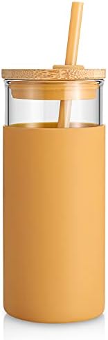 tronco 20oz Glass Tumbler Straw Silicone Protective Sleeve Bamboo Lid - BPA Free
