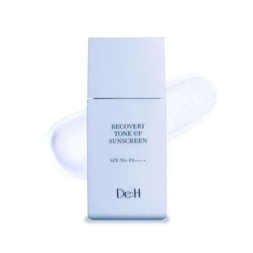 De:H Tone-up Sunscreen SPF 50+ PA++++ | Sky Blue Color Correcting Makeup Base & Primer | Calming Cica & Ceramide | Semi-Matte Korean Skincare for Sensitive Skin | 1.7 Fl Oz (50ml)