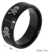 Metal Jewellery Men's Black Titanium Stainless Steel Skeleton Skull Ring and Band 8mm Size 12