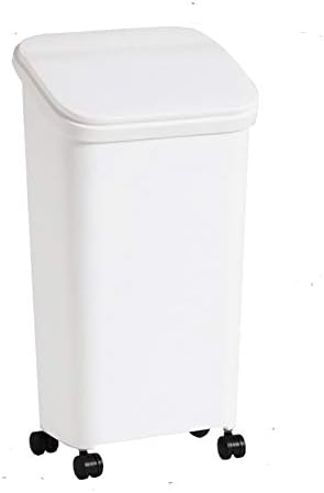 JLmgd Plastic Waste Bin Large-Capacity Trash Can With Bomb Cover And Hoop 20 Liters Garbage Bin On Wheels Rubbish Recycling For Kitchen, Living Room,Outdoor,Garden,white,B