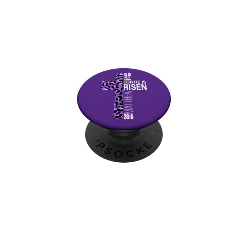 Cute Purple Christian Verse Cheetah Print Easter He Is Risen PopSockets Adhesiv…