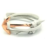 North Street Bracelets in Genuine White Leather Wrap Bracelet with Rose Gold Plated Anchor
