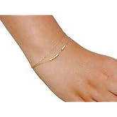 HotMixCold Delicate Tiny Tube Bar Bracelet, 14K Gold Fill Double Chain or Sterling Silver Stacking Bracelet, Minimalist Jewelry, Two Strands Bracelet