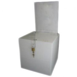 Clear-Ad - Acrylic Donation, Ballot, Raffle or Suggestion Box with Lock and Removable Sign Holder - Plastic Comment or Compaint Container - Plexiglass Multipurpose Box with Slot - White (10x10)