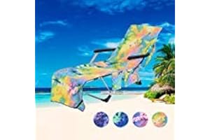 JVJQ Pool Chair Towel with Side Pockets,Microfiber Chaise Lounge Towel Cover for Sun Lounger Pool Sunbathing Garden Beach Hotel,Easy to Carry Around,No Sliding,Tie-Dye Yellow(82.5" x 29.5")