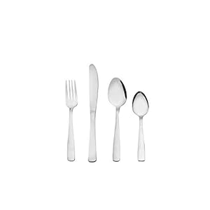 Juego de Cubiertos de Acero Inoxidable de 16 piezas -Otto Koning Hannover- pulido brillante. Cubertería para 4 personas. Set con Cuchara Cuchillo y Tenedor, Diseño Sencillo. Apto para lavavajillas