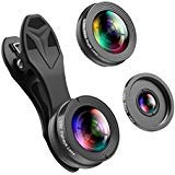 Phone Camera Lens,3 in 1 Phone Lens,0.36X Super Wide Angle Lens+15X Macro Lens+230°Fisheye Lens 3 in 1 HD Cell Phone Camera Lens Kit for iPhone X/8/8Plus/7/7 Plus/6s/6/5, Samsung and Most Smartphones