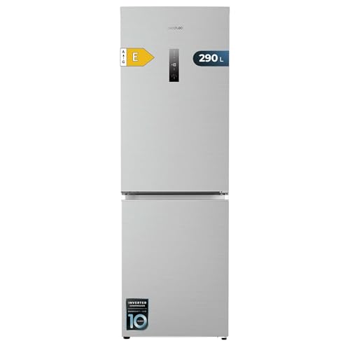 Cecotec Bolero CoolMarket Combi 290 Stainless Steel Fridge Freezer Total Nofrost, Height 185 cm and Width 59.5 cm, Low Energy Consumption, Fresh Food Drawer, Reversible Door