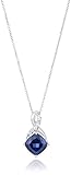 Sterling Silver Lab Sapphire and Lab White Sapphire Cushion Pendant Necklace, 18''