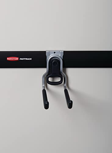 Rubbermaid FastTrack Rail Garage Organization Multi-Purpose Hook 50 lbs Capacity Satin Nickel Wall Mounted Storage System Direct Mount into FastTrack Garage Rail for Home/Garage Organization