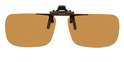 Polarized Brown Clip-on Flip-up Plastic Sunglasses - Deep Rectangle - 54mm X 36mm - Shade Control D-Clips
