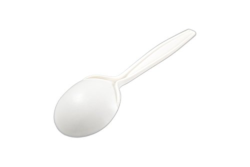 HeloGreen Eco-Friendly Cornstarch 6" Disposable Soup Spoons: Heavyweight Heavy Duty Elegant Alternative To Plastic Spoons, Plasticware Utensils Cutlery for Party Supplies, Wedding - Ivory (50 Set)