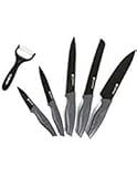 Kitchenized 5 Piece Knife Set with Bonus Peeler, Sharp Stainless Steel Blades and Carbon Fiber Design Handle, Rust proof, Stain Resistant, with Non-Stick Coating Knives