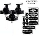 Elwiya [Wide Mouth] Rustic/Farmhouse Mason Jar Foaming Soap Dispenser Lid and Pump Rust Proof, Plastic Dispenser Lid for Any Wide Mouth Mason Jar Decor - 3 Pack