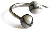 Dual Stone Silver Ring, Double Marble Stone Ring, Dainty Silver Stacking Ring, Silver Marble Wrap Ring, White Turquoise Ring.