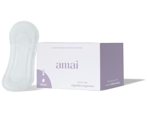 amai, Protetor Diário Ultra Confortável com 100% Algodão - Imperceptível, Livre de Químicos e Zero Plástico - 40 unidades