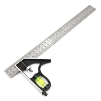 Set Square 300mm/12Inch - Stainless Steel Combination Square with Bubble Level - Adjustable 45°/90° Measuring Tool for Carpenter, Engineer, and Woodworking