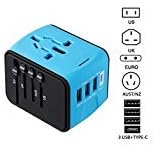 International Travel Power Adapter with 3.4A Shared by Type-C and 3 USB Charger &amp; Worldwide AC Wall Outlet Plugs for UK,US,AU,Europe,Asia Covers 160+ Countries Build-In Spare Fuse,Smart IC,for HomeKer
