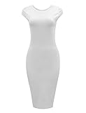 Tom's Ware Womens Stylish Zip up Cap Sleeve Bodycon Midi Dress TWCWD152-WHITE-US S/M