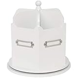 Spinning Desktop Stationary Organizer â€“ Decorative Wooden Rotating Pen and Pencil Cup â€“ Elegant 6 Compartment White Desk and Table Top Office Supplies Station with Labels- by Designstyles