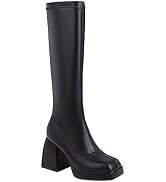 Amazon.com: Botas Gogo para mujer de los años 70, elásticas de media  pantorrilla, punta cuadrada, hasta la rodilla, botas altas de plataforma de  tacón grueso : Ropa, Zapatos y Joyería