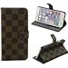 iPhone 7 Plus, Luxury Brown Checker Faux Leather Fashion Designer Wallet Flip Cover Skin Case Stand