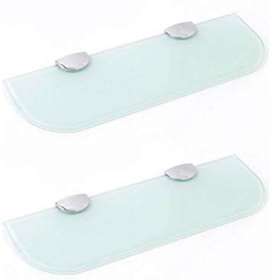 BSM Marketing Set of 2 White Glass Shelves with Curved Corners Bathroom Kitchen Bedroom 300mm x 100mm (12" x 4" Approx)