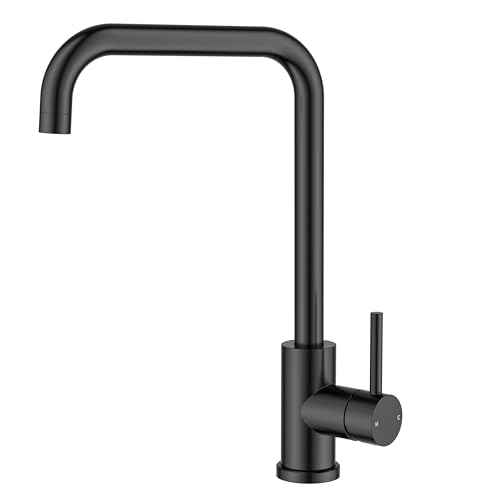 FORIOUS Wasserhahn Küche, Küchenarmatur mit 360°Drehbar, L Förmige Spülenarmatur mit Einhebel für 1 Loch, Wasserhahnhöhe 371 mm, Geeignet für den Eins