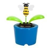 Solar Power, Desk Accessory, Dancing Insect / Flower Plant, Bumble Bee in BLUE Pot