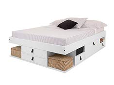 Memomad Functional Bed BALI - Stable bed with lots of storage and drawers, ideal for small bedrooms - Solid pine bed - Price incl. slatted bed base (140x190cm, Color White)
