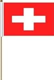 Switzerland Suisse Large 12 X 18 Inch Country Stick Flag Banner on a 2 Foot Wooden Stick .. Great Quality Polyester ... New