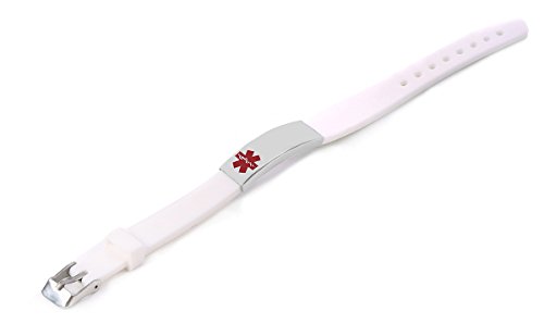 BAIYI Medical Alert ID Bracelets Sport Silicone Wristband White for Women Girls Free Engraving - Thumbnail 3