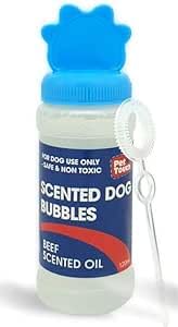 120 ml Blowing Bubbles for Dogs that contains SCENTED in BEEF and PEANUT BUTTER for Pet Interactive Play (PEANUT BUTTER, Blue (120 ml))