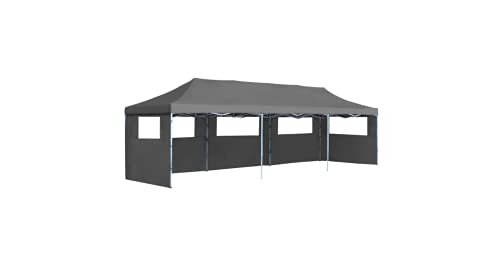 Faltzelt Partyzelt Pop-Up mit 5 Seitenwänden Gartenbauten Pavillons und Partyzelte stabil 3x9 m Anthrazit