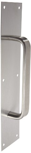 Rockwood 126 X 70B.32D Stainless Steel Pull Plate, 15" Height x 3-1/2" Width x 0.050" Thick, 8" Center-to-Center Handle Length, 1" Half Round Handle Diameter, Satin Finish