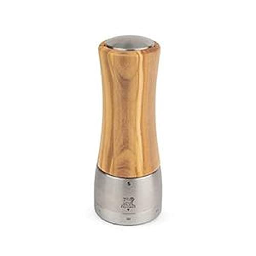 Peugeot - Madras uSelect 16 cm Salt Mill - 6 Predefined Grind Settings - Powdered Salt Innovation, Zirlion Mechanism - PEFC-Certified Olive Wood and Stainless Steel - Made in France