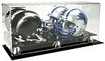 Double Mini Football Helmet Display case Black acrylic base P371DB