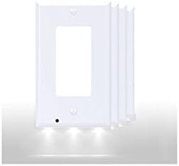 4 PCS Lightpower Guidelight Outlet Wall Plate With LED Night Lights Outlet Coverplate - No Batteries Or Wires - Installs In Seconds - (Décor, White)
