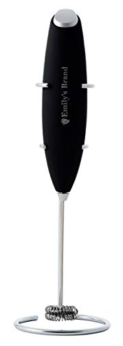 Emily’s Brand (Volume 2) Double Ring Whisk Battery Operated Milk Frother HandHeld - Steamer Cappuccino Coffee Maker Stainless Steel With Stand