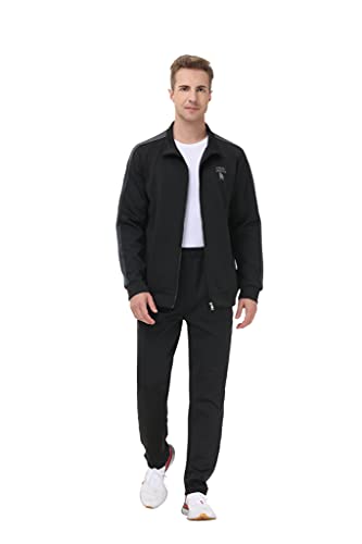 November's Chopin Men's Big & Tall Athletic Sports Tracksuits Causal Full Zip Loose Fit Sweatsuit (Black Grey, Small)