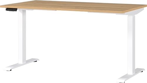 Germania Desk 7905-552, in Grandson oak repro/White, el. height-adjustable, 140 x 120 x 80 cm (WxHxD)