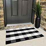 Cotton Buffalo Plaid Rugs Buffalo Check Rug Black and White Checkered Rug Welcome Doormat Rug for Kitchen Carpet Bathroom Outdoor Porch Laundry Living Room Braided Washable Throw Mat (23.6