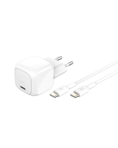 Chargeur Secteur Compact BoostCharge 30 W (USB-C Power Delivery, Recharge Rapide pour Apple iPhone, Samsung Galaxy, iPad, AirPods, tablettes, etc., câble USB-C vers C Inclus, Blanc)
