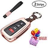 AziPro Toyota Camry Prado Key Fob Case Shell Cover, Alumium Keyless Remote Flip Key Protection Case Cover Key Chain for 2018 Toyota Camry and Prado(Rose Gold)