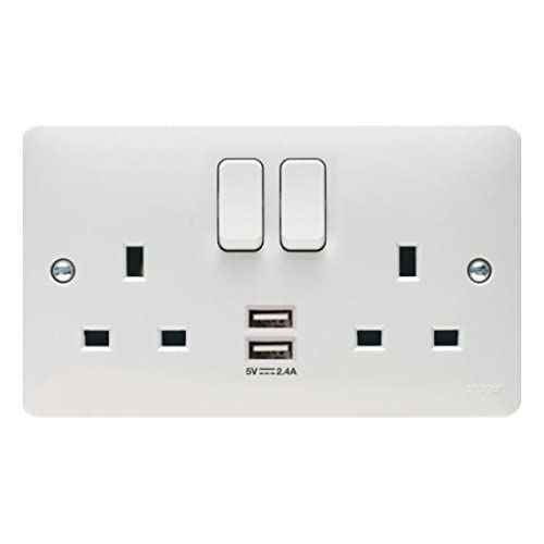 Hager WMSS82USB 'Sollysta' Switch Socket Outlet 13 Amp with 2 x USB Charging Points 2.4A