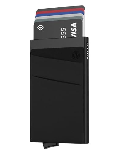 VULKIT Card Holder with Money Pocket Pop Up Wallet RFID Blocking Slim Metal Bank Card Case Holds 5 Cards and Notes