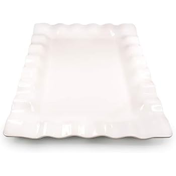 White Melamine Scalloped Serving Platter - Beautiful but Safe Turkey Platter Serving Tray - White Rectangle Platter - Shatterproof and Safe for Dishwasher and Microwave - 19